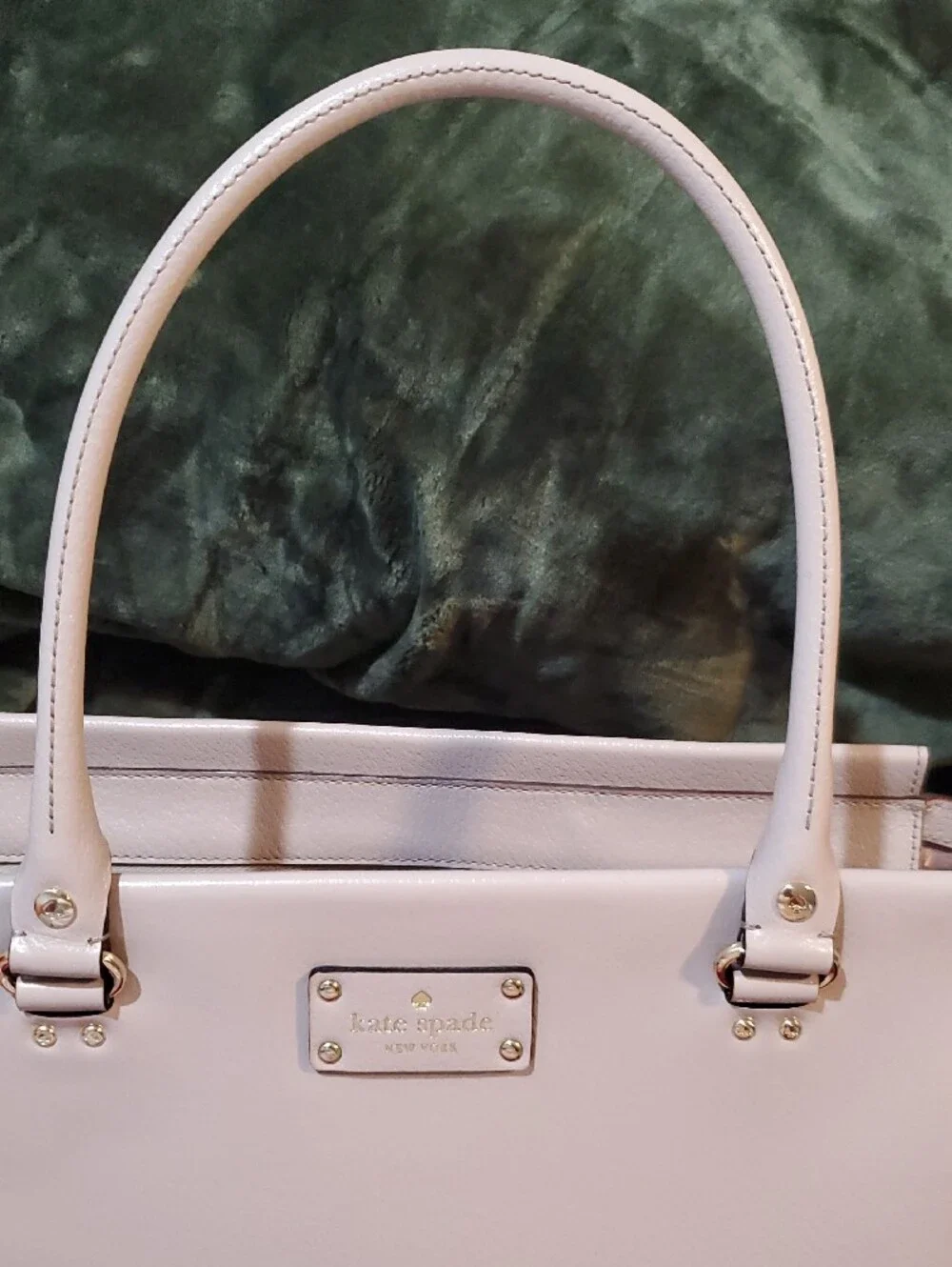 kate spade pale mauve leather tote with logo plaque